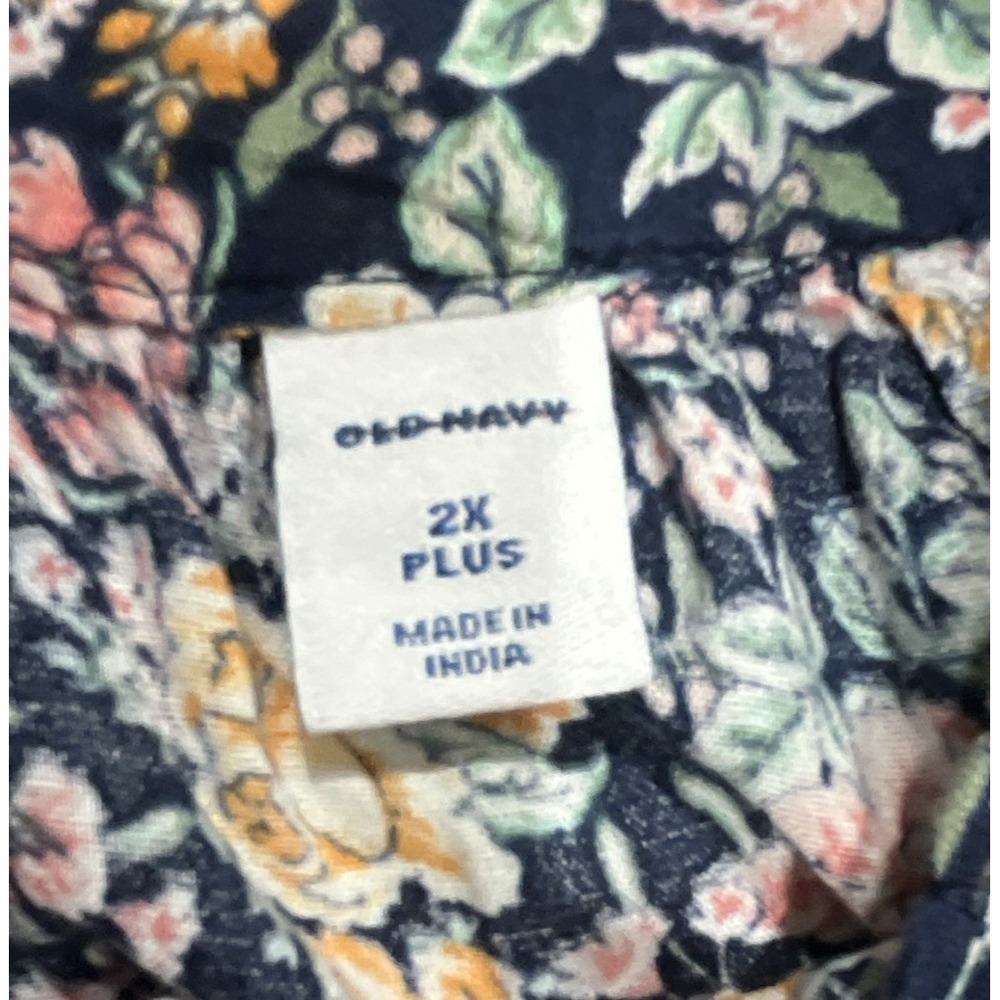 Old Navy Floral Flutter Sleeve Button Down Blouse Navy Blue Pink Yellow 2X Plus - Picture 4 of 5